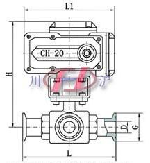 Q921F衛(wèi)生級電動球閥 三通結構外形圖