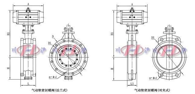 氣動(dòng)四氟密封蝶閥外形尺寸圖